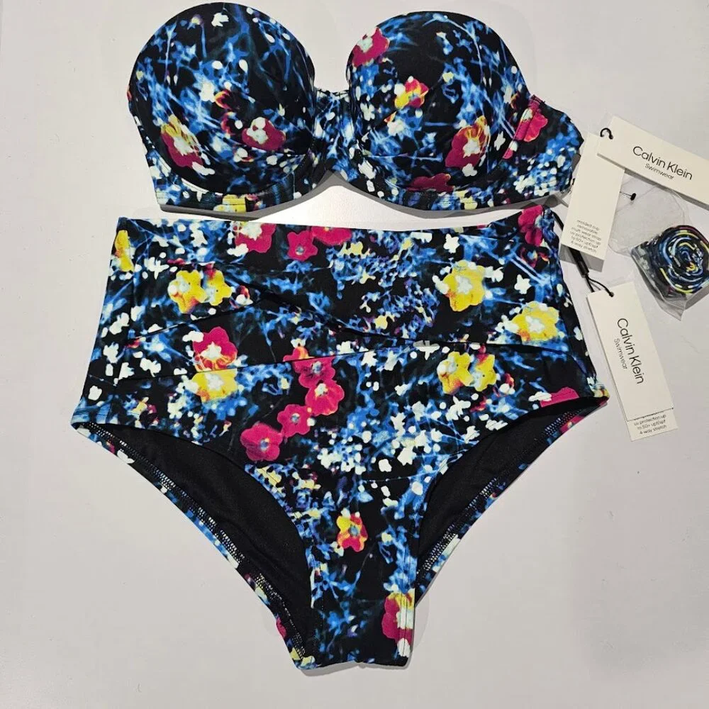 Calvin Klein Printed Balconette Bikini Top & Tummy-Control High-Waist Bottoms